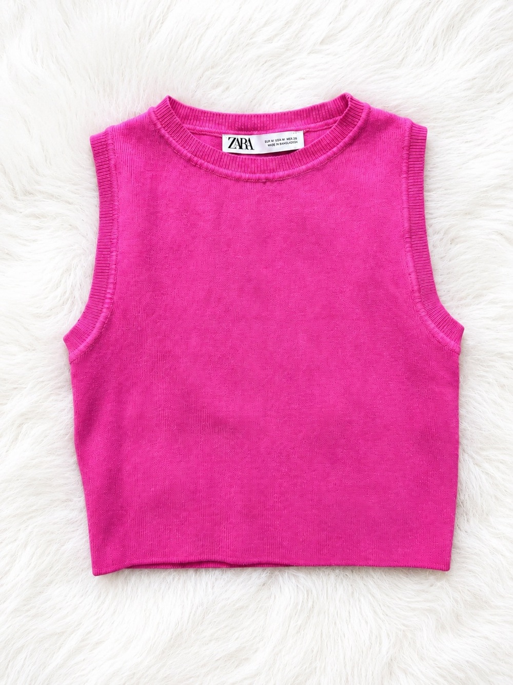 Zara Pink Sleeveless Knit Crop Top Women’s Medium Bright Pink